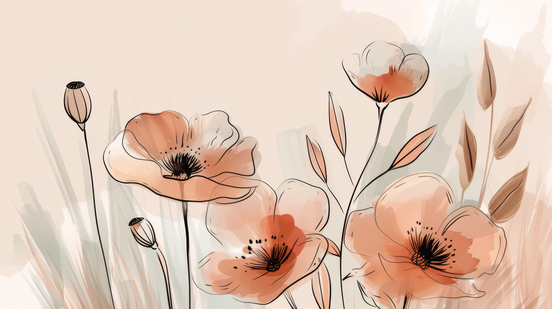 Jardin de Coquelicots - papier peint panoramique, motif à plat