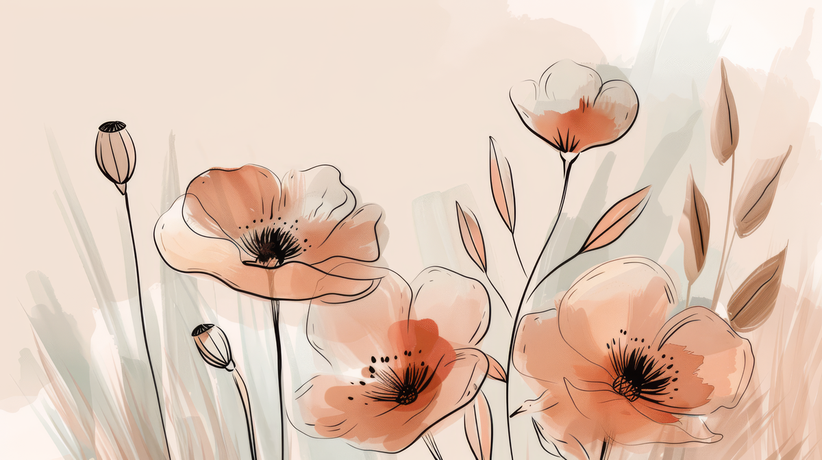 Jardin de Coquelicots - papier peint panoramique, motif à plat