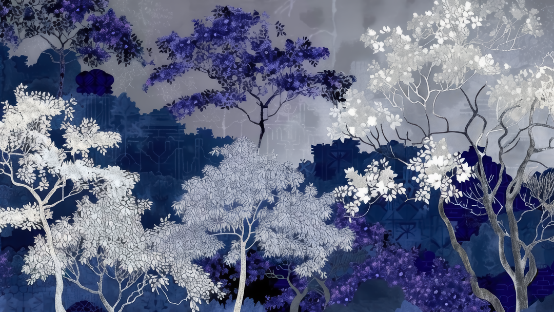 Jardin nocturne - papier peint panoramique, motif à plat
