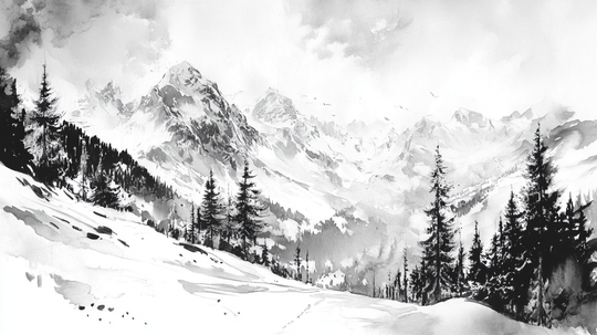 The Call of the Summits - Panoramic black and white mountain wallpaper