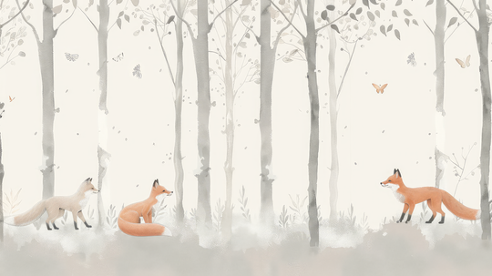 Les Renards dans les Bois - papier peint panoramique, motif à plat