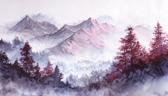 Les montagnes pourpres - papier peint panoramique, motif à plat