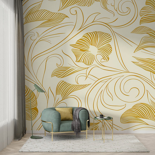 Yellow Floral Lines: The Classic Charm of Art Nouveau