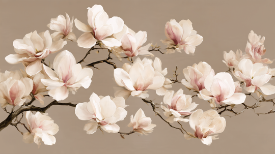 Magnolias Grège - papier peint panoramique, motif à plat