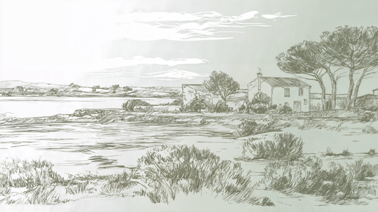 Maison du Rivage - papier peint panoramique, motif à plat