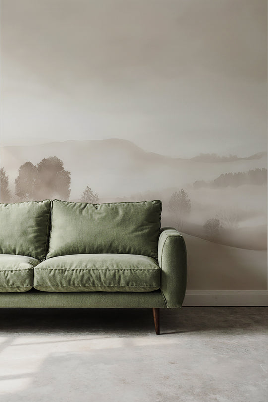 Matin calme – Papier peint paysage brumeux minimaliste et doux en beige