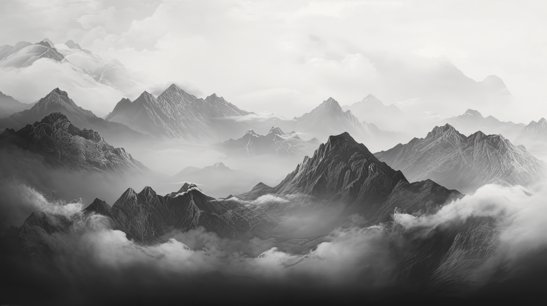 Montagnes Majestueuses en noir et blanc - papier peint panoramique, motif à plat