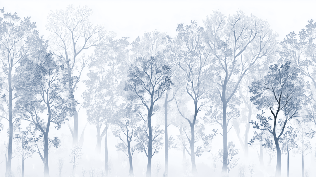 Mystère des Arbres en bleu clair - papier peint panoramique, motif à plat