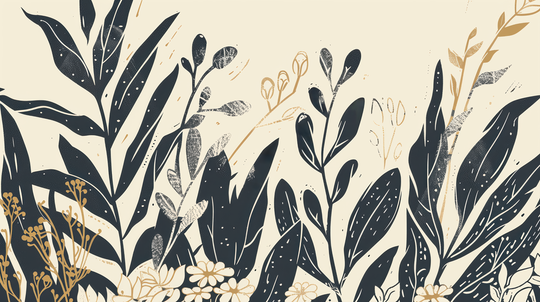 Naturaleza Gráfica – Elegancia Botánica en Beige y Negro
