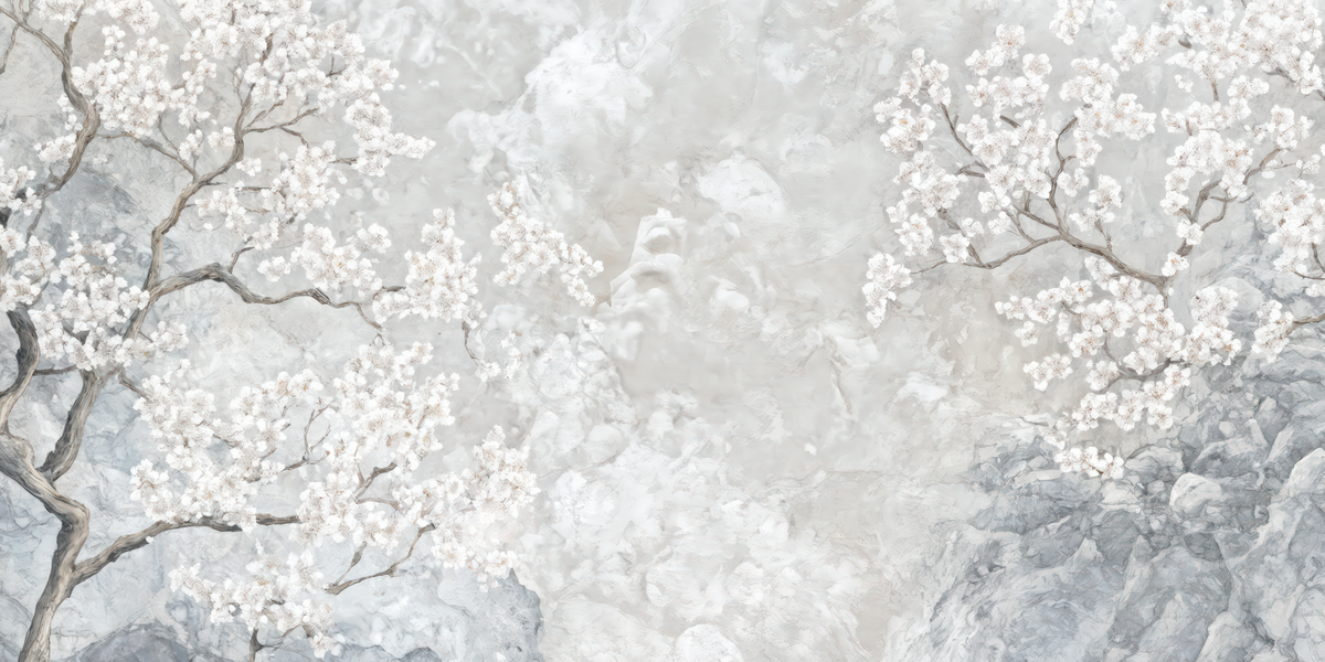 Nuages de Cerisiers - papier peint panoramique, motif à plat
