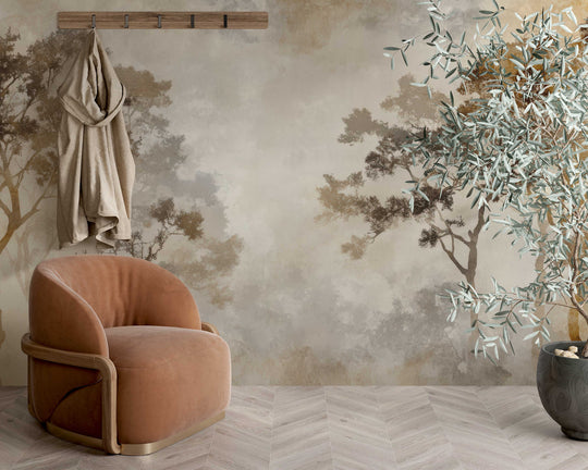 Ombres Forestières - Papier Peint Panoramique Brun Doré