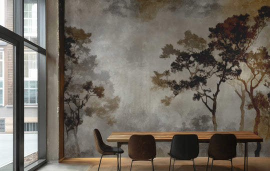 Ombres Forestières - Papier Peint Panoramique Brun Doré