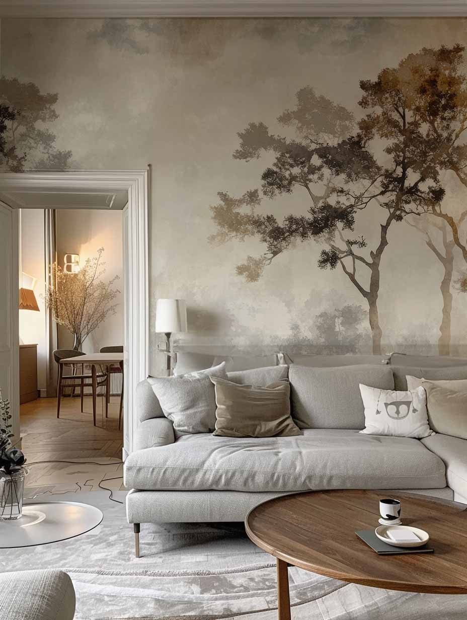 Ombres Forestières - Papier Peint Panoramique Brun Doré