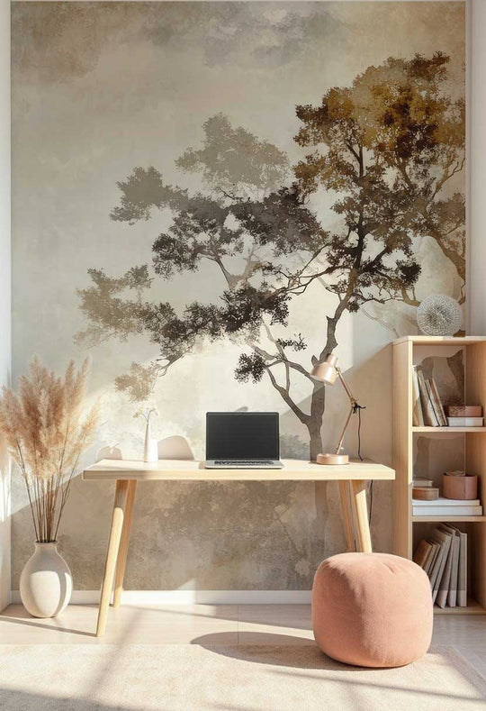 Ombres Forestières - Papier Peint Panoramique Brun Doré