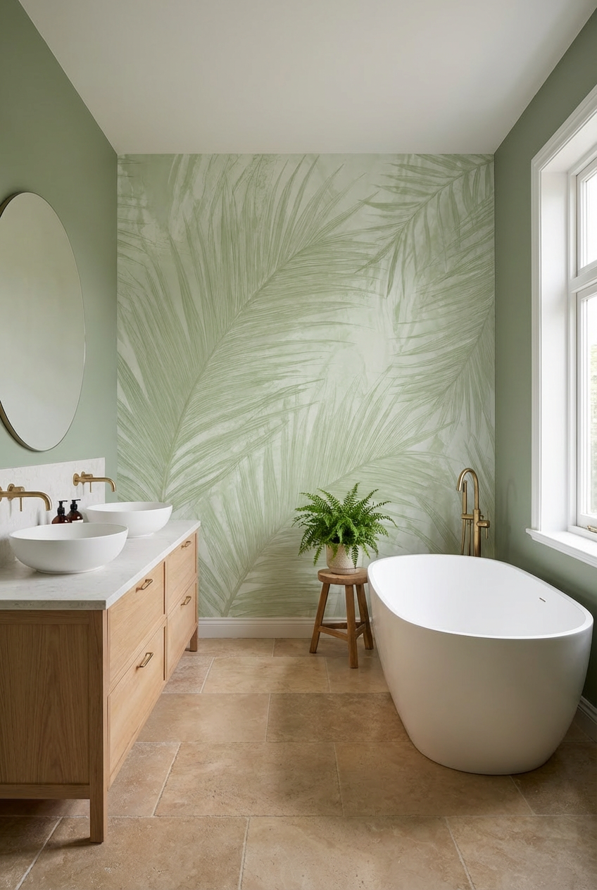 Papier peint panoramique aux feuilles de palmier vert tendre sur fond clair