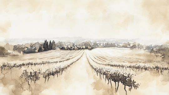 Weinberglandschaft - Panorama-Aquarell in Beigetönen