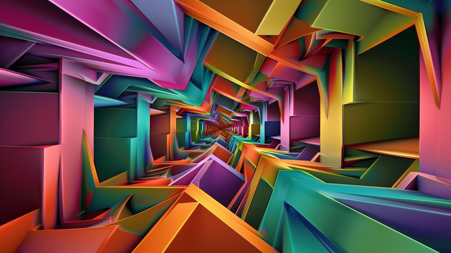 papier peint 3D perspective multicolore kaleidoscopique