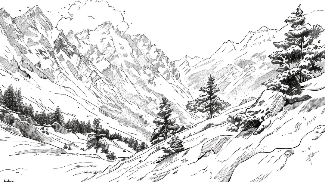 Poésie des Hauteurs - papier peint panoramique, motif à plat