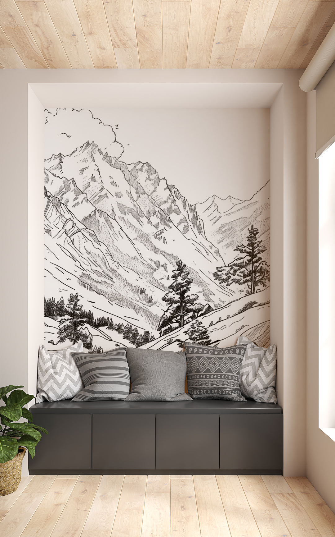 Poésie des Hauteurs - Illustration Alpine en Noir et Blanc