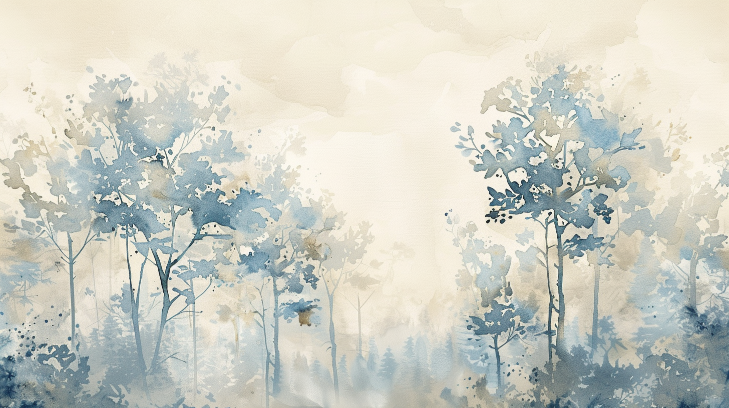 Blaue Frühlingspoesie: Panorama-Aquarell-Tapete