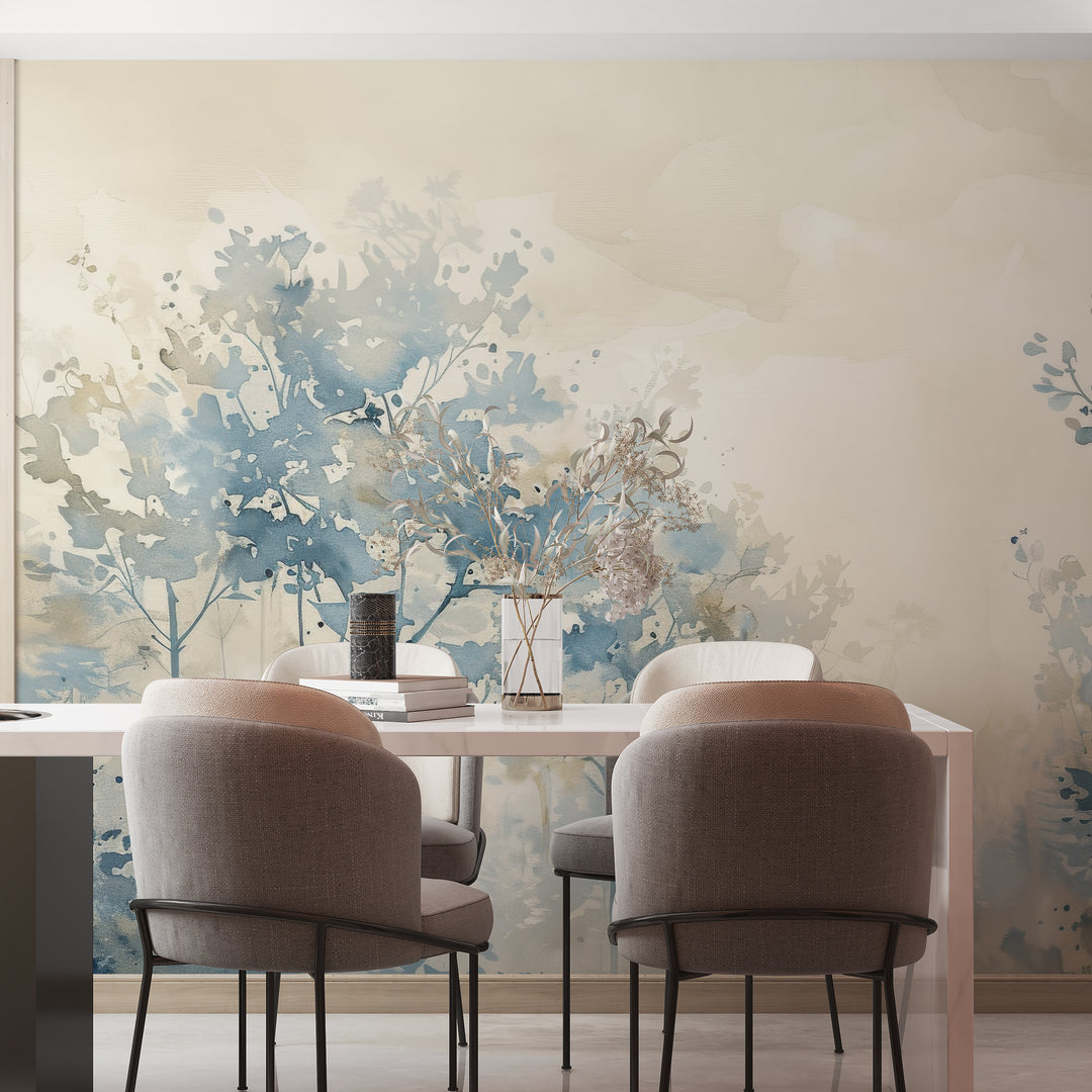 Blue spring poetry: Panoramic Watercolor Wallpaper