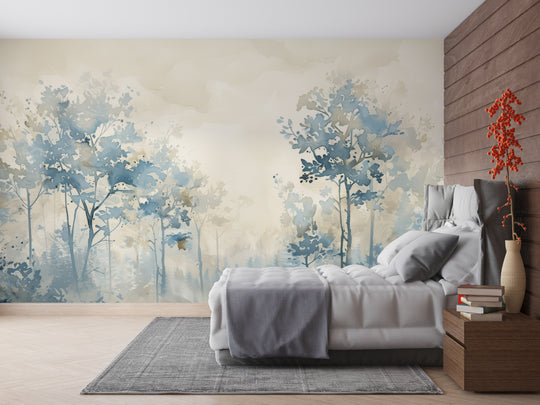 Blue spring poetry: Panoramic Watercolor Wallpaper