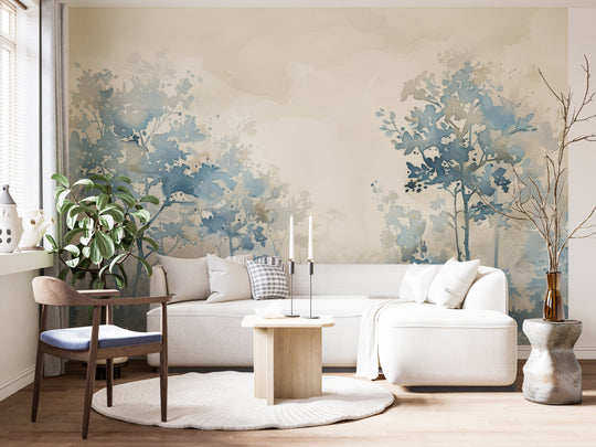 Blue spring poetry: Panoramic Watercolor Wallpaper