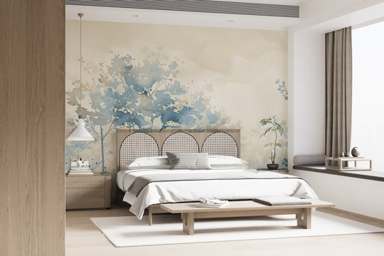 Blue spring poetry: Panoramic Watercolor Wallpaper