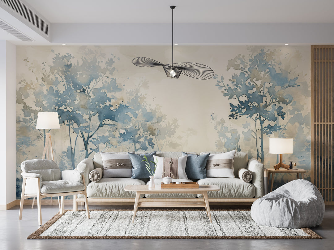 Blue spring poetry: Panoramic Watercolor Wallpaper