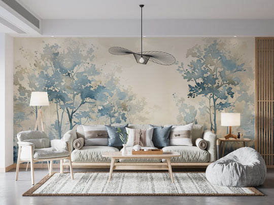 Blue spring poetry: Panoramic Watercolor Wallpaper