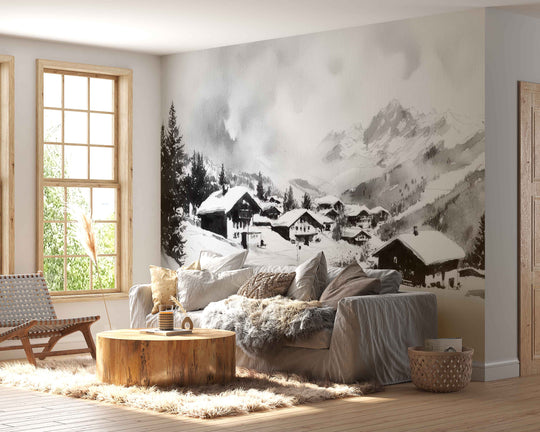 Reflets d'Hiver : Papier Peint Panoramique Courchevel en Aquarelle