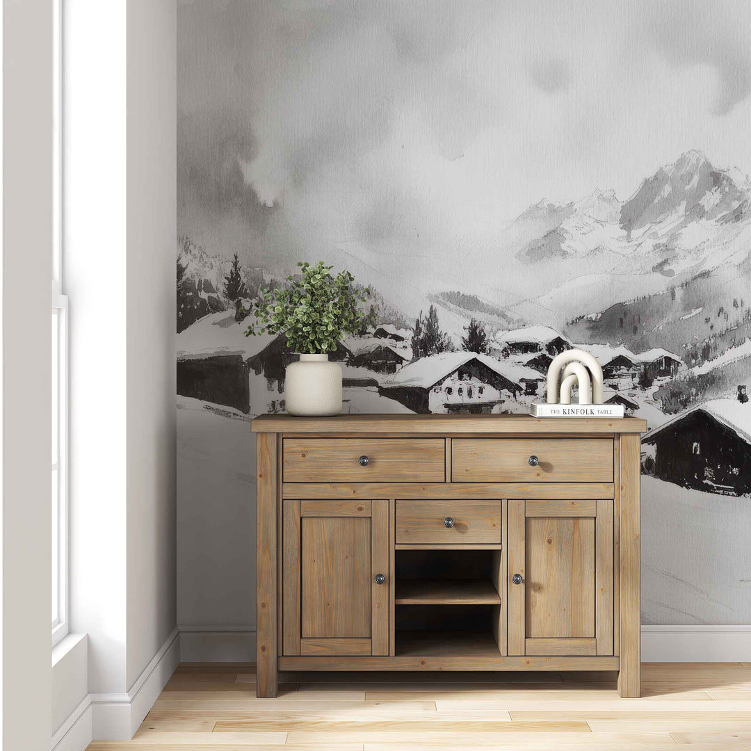 Reflets d'Hiver : Papier Peint Panoramique Courchevel en Aquarelle