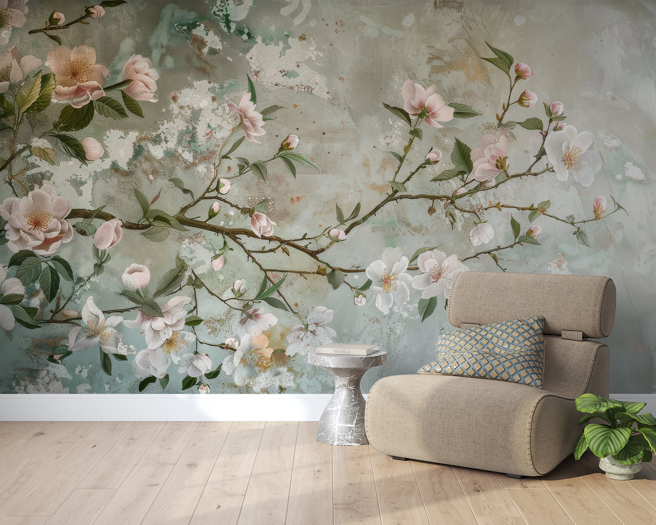 Dream of Chinoiserie: Floral Burst in wallpaper for an Elegant Ambiance