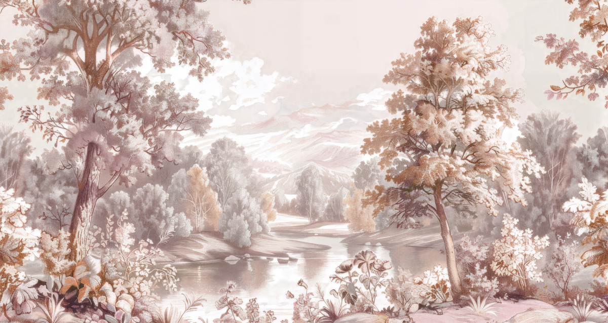 Rêverie au Bord de l'Eau - papier peint panoramique, motif à plat