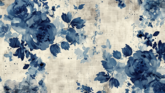 Romance Florale Indigo - papier peint panoramique, motif à plat