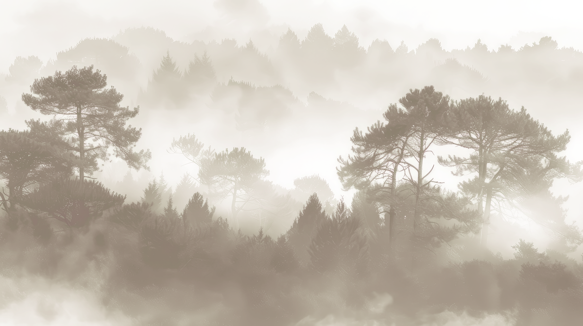 Silhouettes forestières beige - papier peint panoramique, motif à plat