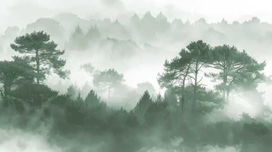 Silhouettes forestières vert - papier peint panoramique, motif à plat