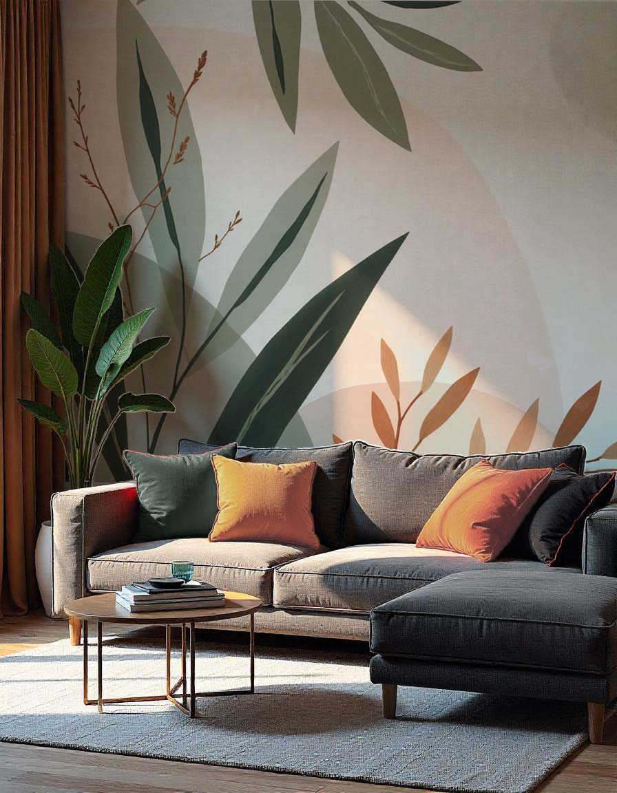 Souffle de Terre et de Sauge – Papier peint feuillage abstrait aux tons doux