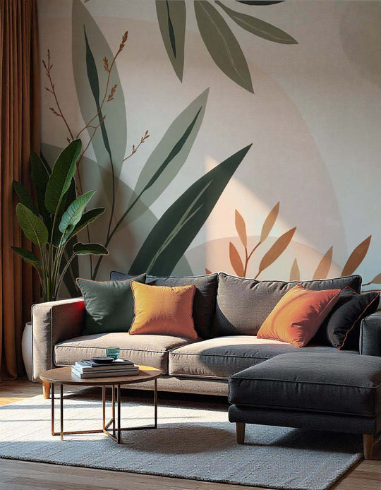 Souffle de Terre et de Sauge – Papier peint feuillage abstrait aux tons doux