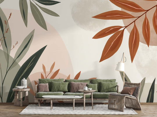 Souffle de Terre et de Sauge – Papier peint feuillage abstrait aux tons doux