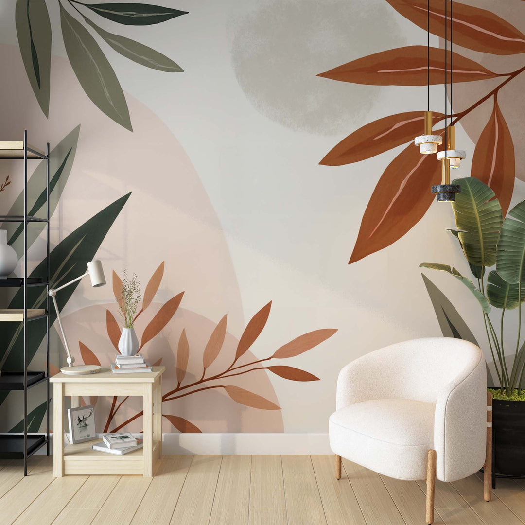 Souffle de Terre et de Sauge – Papier peint feuillage abstrait aux tons doux