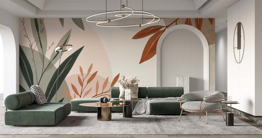 Souffle de Terre et de Sauge – Papier peint feuillage abstrait aux tons doux