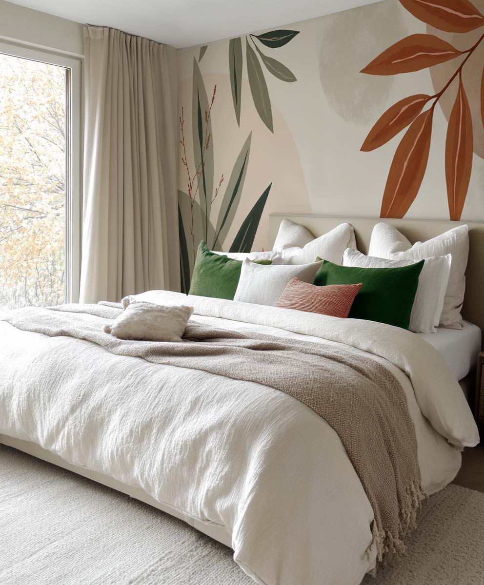 Souffle de Terre et de Sauge – Papier peint feuillage abstrait aux tons doux