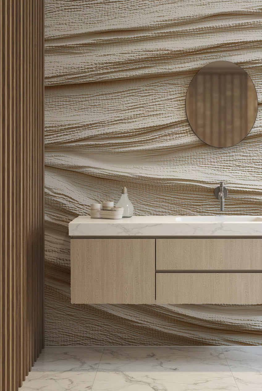 Souffle minéral en tons écrus - Papier peint relief effet 3D