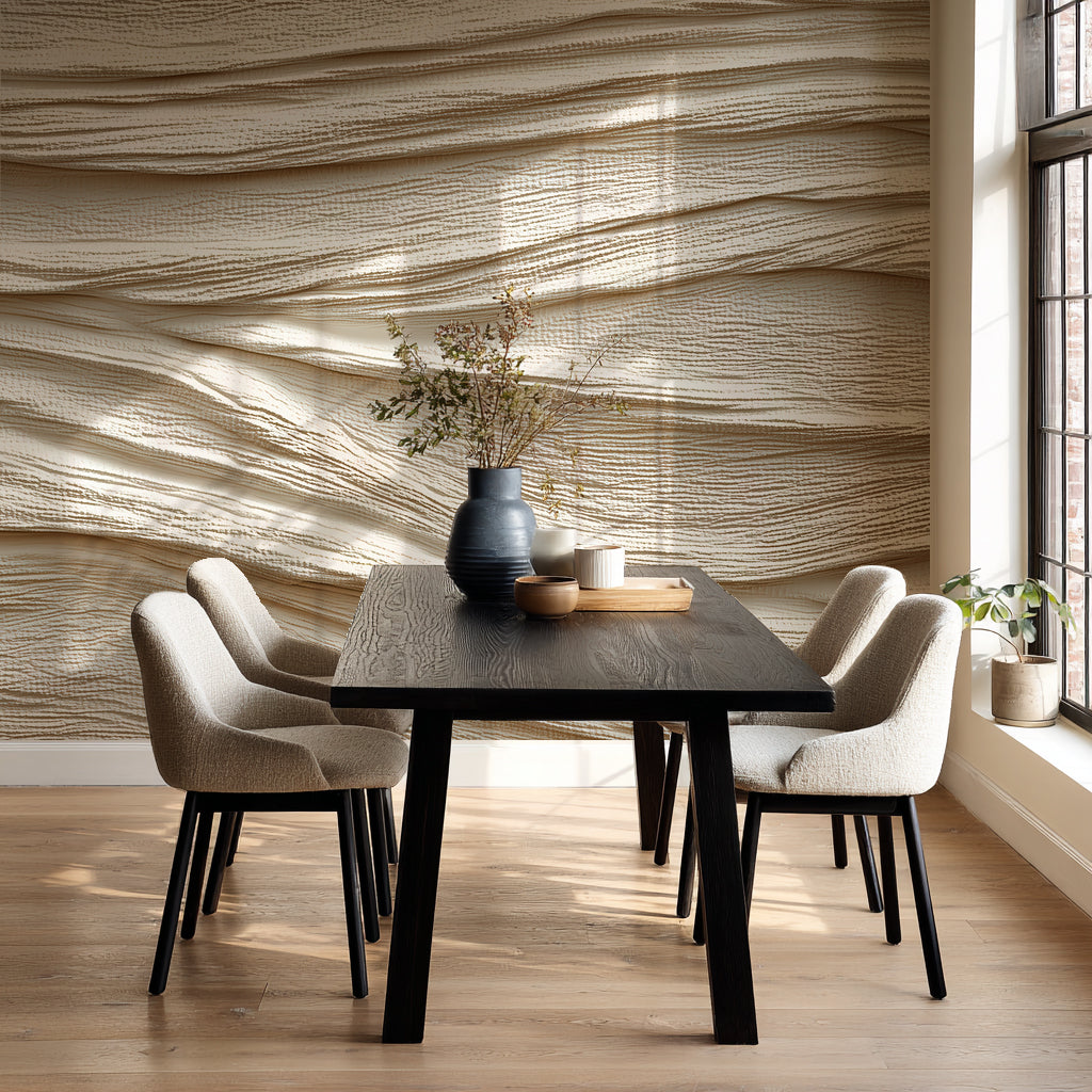 Souffle minéral en tons écrus - Papier peint relief effet 3D