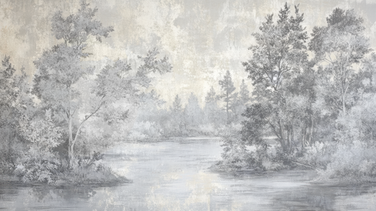Toile de Jouy en Gris - papier peint panoramique, motif à plat