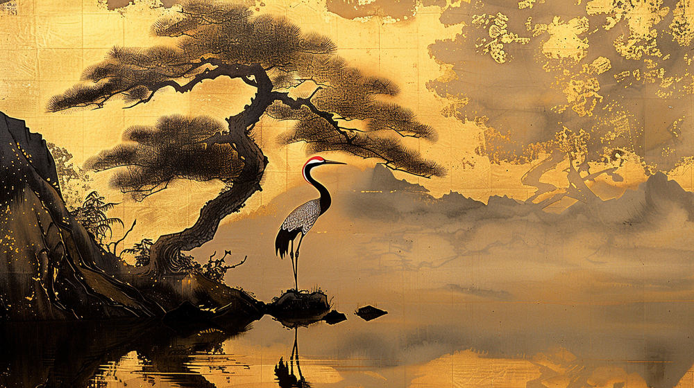 Tranquillité Éternelle : Papier Peint Panoramique Inspiré de l'Art Japonais