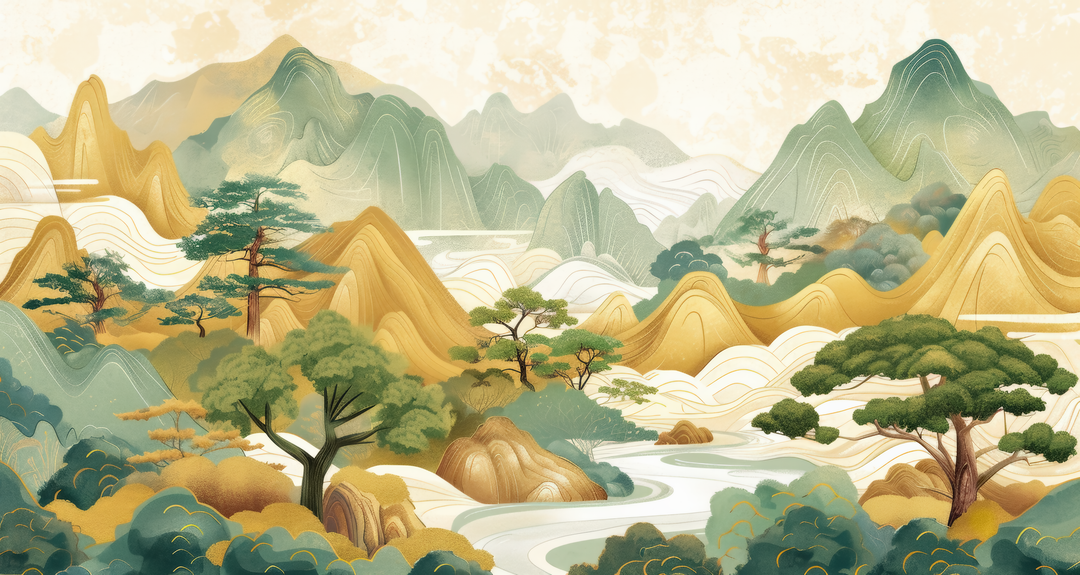 Tranquillité d'Asie - papier peint panoramique, motif à plat