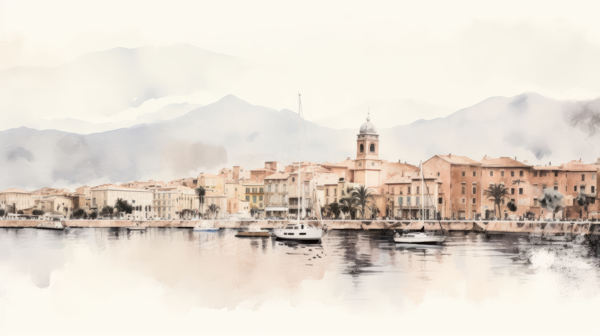 Un port en Corse - papier peint panoramique, motif à plat