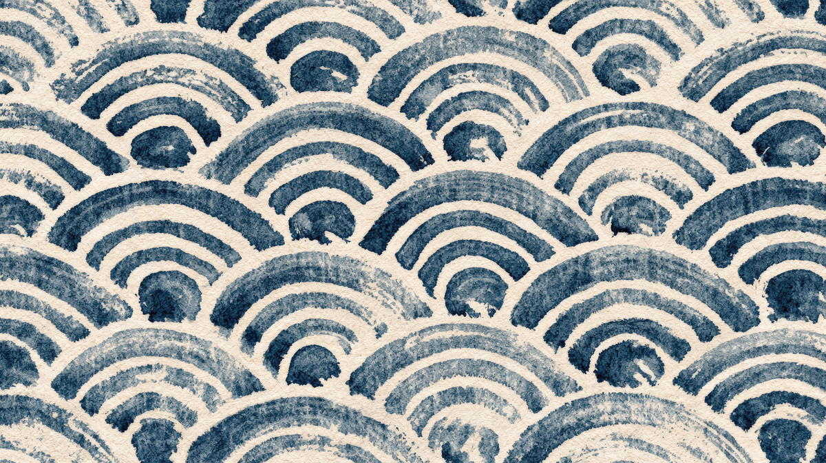 Vagues Seigaiha Indigo - papier peint panoramique, motif à plat